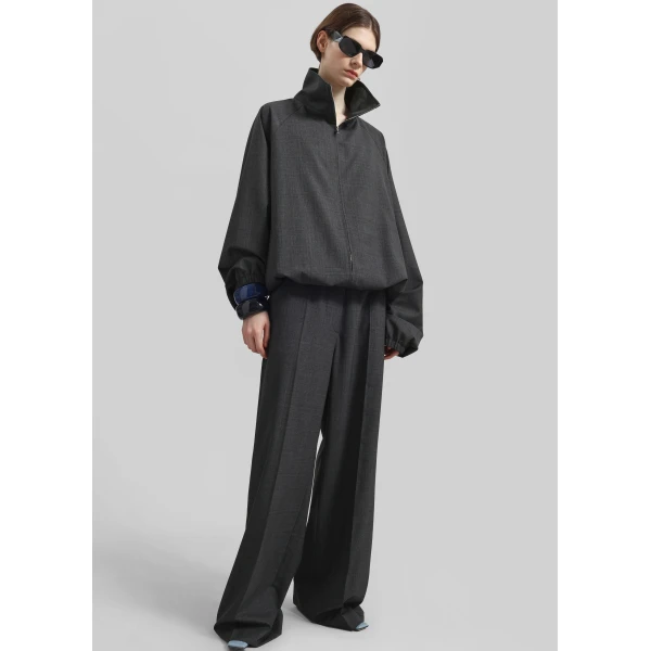 The Frankie Shop Baxter Plaid Track Jacket - Dark Grey - Oversized Minimalist Jackets in Grey - Shop at Luxury Shoes 