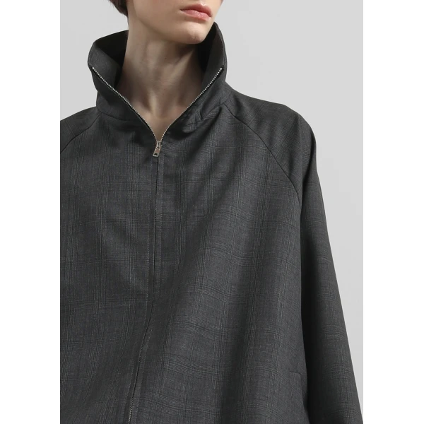 The Frankie Shop Baxter Plaid Track Jacket - Dark Grey - Oversized Minimalist Jackets in Grey - Shop at Luxury Shoes 
