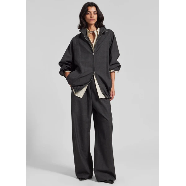 The Frankie Shop Baxter Plaid Track Jacket - Dark Grey - Oversized Minimalist Jackets in Grey - Shop at Luxury Shoes 