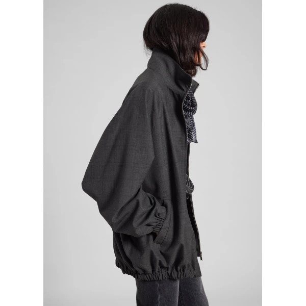 The Frankie Shop Baxter Plaid Track Jacket - Dark Grey - Oversized Minimalist Jackets in Grey - Shop at Luxury Shoes 