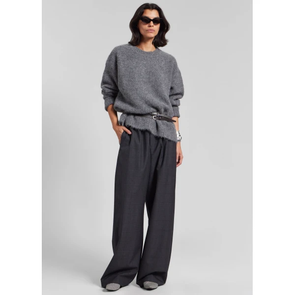 The Frankie Shop Baxter Plaid Track Pants - Dark Grey - Oversized Minimalist Pants in Grey - Shop at Luxury Shoes 