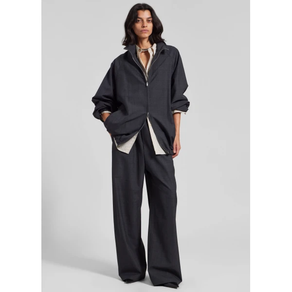 The Frankie Shop Baxter Plaid Track Pants - Dark Grey - Oversized Minimalist Pants in Grey - Shop at Luxury Shoes 