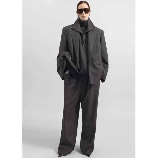 The Frankie Shop Baxter Plaid Track Pants - Dark Grey - Oversized Minimalist Pants in Grey - Shop at Luxury Shoes 