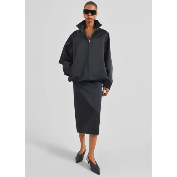 The Frankie Shop Baxter Satin Track Jacket - Black - Oversized Minimalist Jackets in Black - Shop at Luxury Shoes 