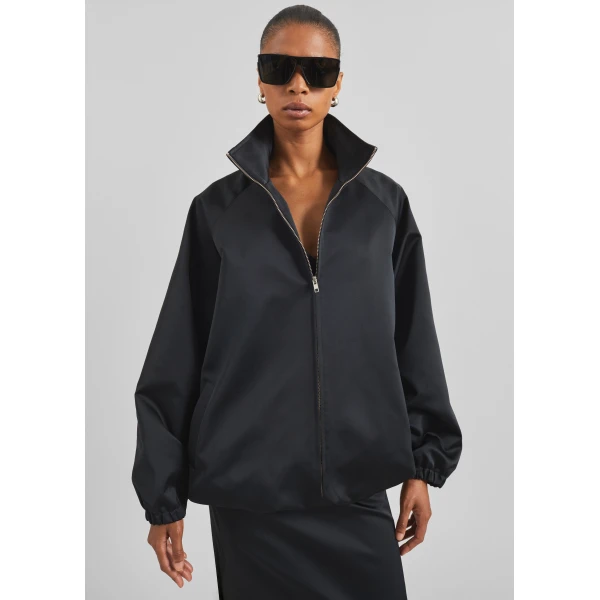 The Frankie Shop Baxter Satin Track Jacket - Black - Oversized Minimalist Jackets in Black - Shop at Luxury Shoes 
