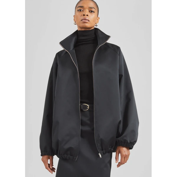 The Frankie Shop Baxter Satin Track Jacket - Black - Oversized Minimalist Jackets in Black - Shop at Luxury Shoes 