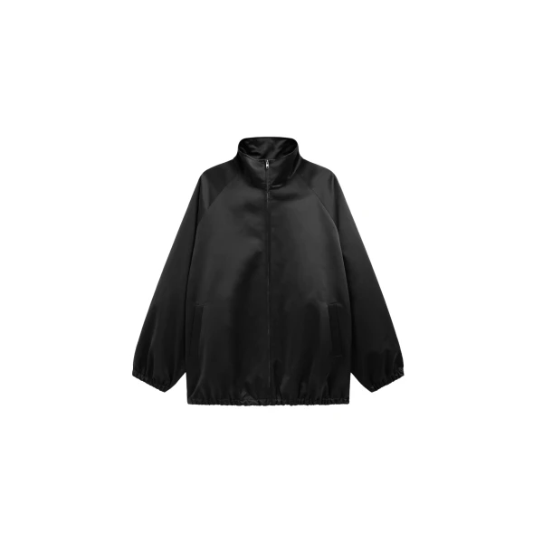The Frankie Shop Baxter Satin Track Jacket - Black - Oversized Minimalist Jackets in Black - Shop at Luxury Shoes 
