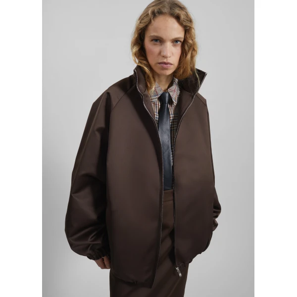 The Frankie Shop Baxter Satin Track Jacket - Brown - Oversized Minimalist Jackets in Beige - Shop at Luxury Shoes 