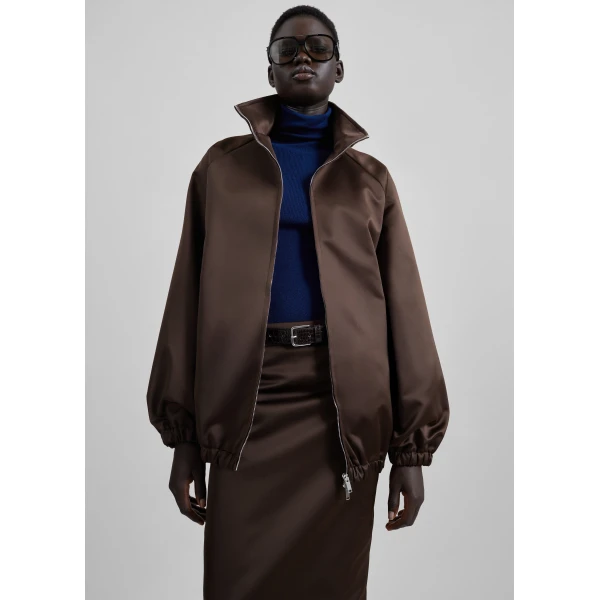 The Frankie Shop Baxter Satin Track Jacket - Brown - Oversized Minimalist Jackets in Beige - Shop at Luxury Shoes 