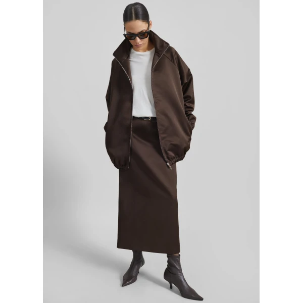 The Frankie Shop Baxter Satin Track Jacket - Brown - Oversized Minimalist Jackets in Beige - Shop at Luxury Shoes 