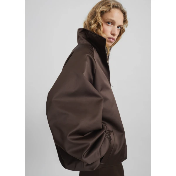 The Frankie Shop Baxter Satin Track Jacket - Brown - Oversized Minimalist Jackets in Beige - Shop at Luxury Shoes 
