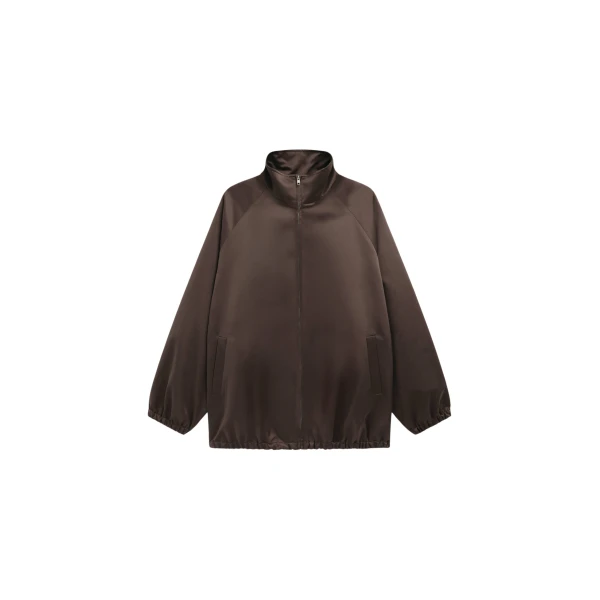 The Frankie Shop Baxter Satin Track Jacket - Brown - Oversized Minimalist Jackets in Beige - Shop at Luxury Shoes 