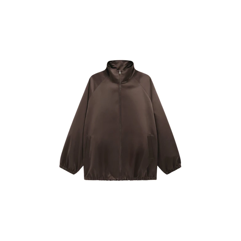 The Frankie Shop Baxter Satin Track Jacket - Brown - Oversized Minimalist Jackets in Beige - Shop at Luxury Shoes 