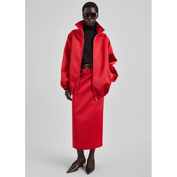 The Frankie Shop Baxter Satin Track Jacket - Red - Oversized Minimalist Jackets in Red - Shop at Luxury Shoes 