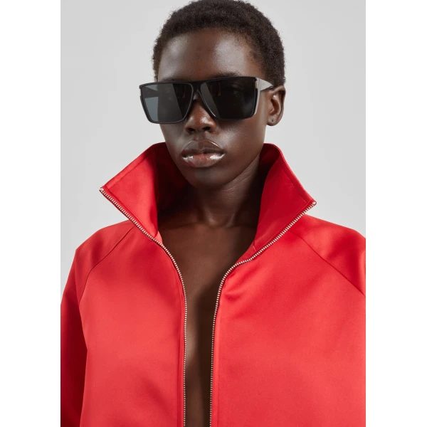 The Frankie Shop Baxter Satin Track Jacket - Red - Oversized Minimalist Jackets in Red - Shop at Luxury Shoes 