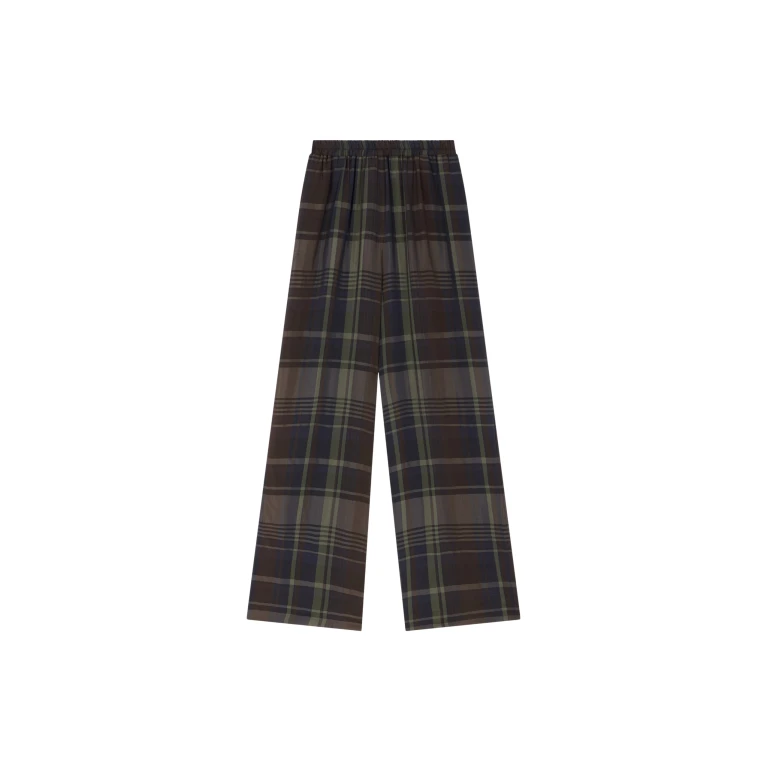 The Frankie Shop Baxter Sheer Fluid Track Pants - Navy Tartan - Oversized Minimalist Pants in Multicolour - Shop at Luxury Shoes 
