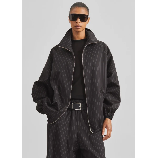 The Frankie Shop Baxter Track Jacket - Black/White Pinstripe - Oversized Minimalist Jackets in Multicolour - Shop at Luxury Shoes 