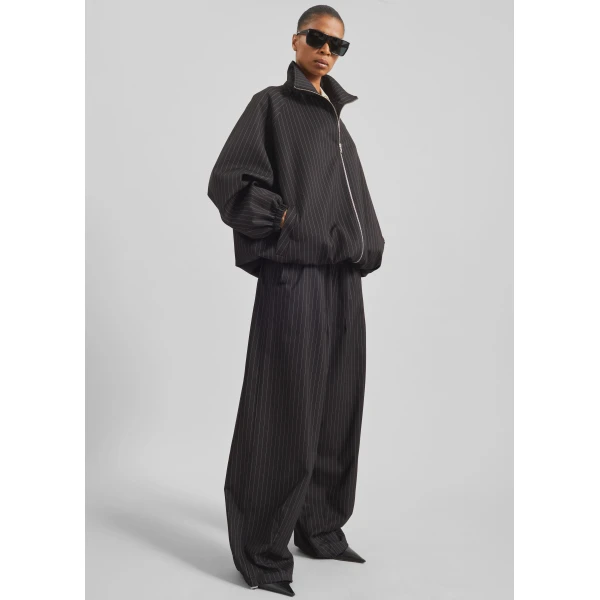 The Frankie Shop Baxter Track Jacket - Black/White Pinstripe - Oversized Minimalist Jackets in Multicolour - Shop at Luxury Shoes 