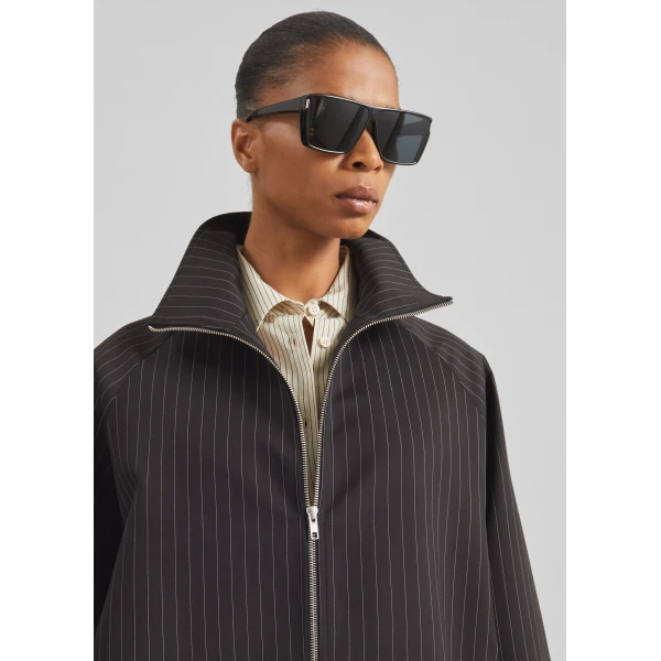 The Frankie Shop Baxter Track Jacket - Black/White Pinstripe - Oversized Minimalist Jackets in Multicolour - Shop at Luxury Shoes 