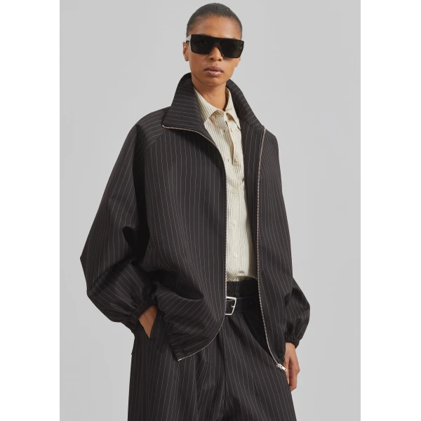 The Frankie Shop Baxter Track Jacket - Black/White Pinstripe - Oversized Minimalist Jackets in Multicolour - Shop at Luxury Shoes 