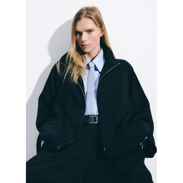 The Frankie Shop Baxter Track Jacket - Navy/White Pinstripe - Oversized Minimalist Jackets in Multicolour - Shop at Luxury Shoes 