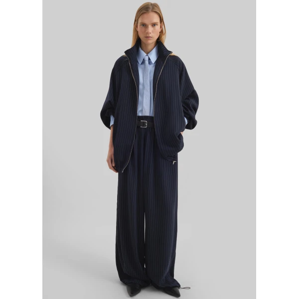 The Frankie Shop Baxter Track Jacket - Navy/White Pinstripe - Oversized Minimalist Jackets in Multicolour - Shop at Luxury Shoes 