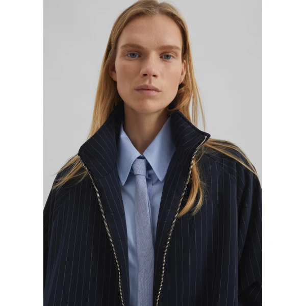 The Frankie Shop Baxter Track Jacket - Navy/White Pinstripe - Oversized Minimalist Jackets in Multicolour - Shop at Luxury Shoes 