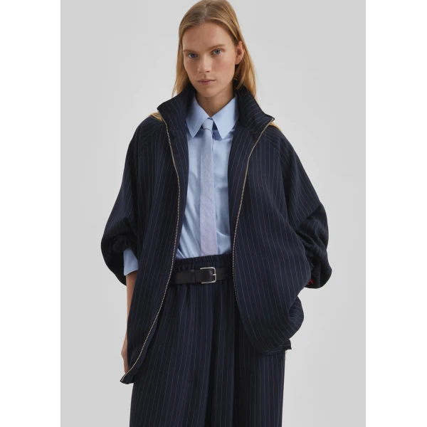 The Frankie Shop Baxter Track Jacket - Navy/White Pinstripe - Oversized Minimalist Jackets in Multicolour - Shop at Luxury Shoes 