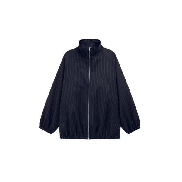 The Frankie Shop Baxter Track Jacket - Navy/White Pinstripe - Oversized Minimalist Jackets in Multicolour - Shop at Luxury Shoes 