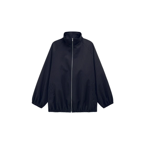 The Frankie Shop Baxter Track Jacket - Navy/White Pinstripe - Oversized Minimalist Jackets in Multicolour - Shop at Luxury Shoes 