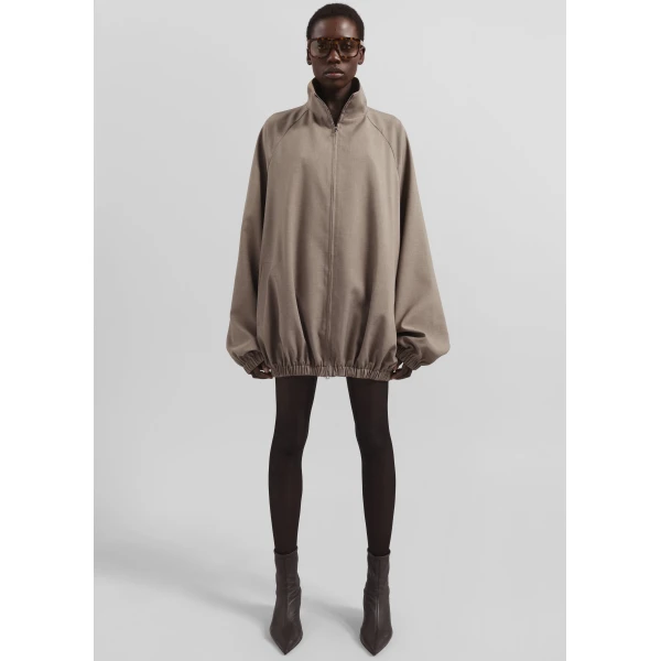 The Frankie Shop Baxter Track Jacket - Taupe - Oversized Minimalist Jackets in Beige - Shop at Luxury Shoes 