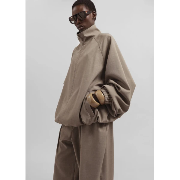 The Frankie Shop Baxter Track Jacket - Taupe - Oversized Minimalist Jackets in Beige - Shop at Luxury Shoes 