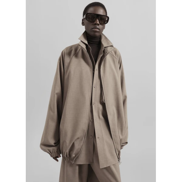 The Frankie Shop Baxter Track Jacket - Taupe - Oversized Minimalist Jackets in Beige - Shop at Luxury Shoes 