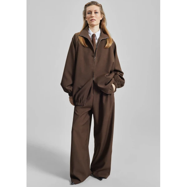 The Frankie Shop Baxter Track Pants - Dark Brown - Oversized Minimalist Pants in Beige - Shop at Luxury Shoes 