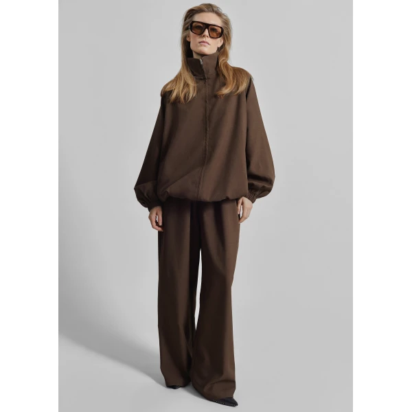 The Frankie Shop Baxter Track Pants - Dark Brown - Oversized Minimalist Pants in Beige - Shop at Luxury Shoes 
