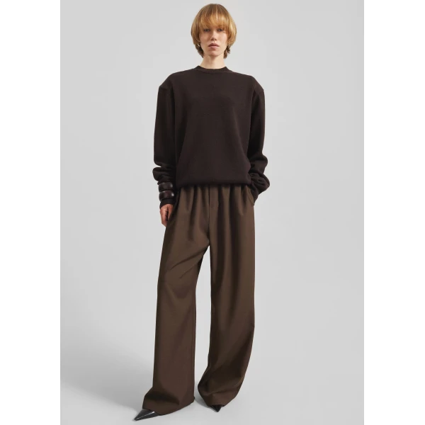 The Frankie Shop Baxter Track Pants - Dark Brown - Oversized Minimalist Pants in Beige - Shop at Luxury Shoes 