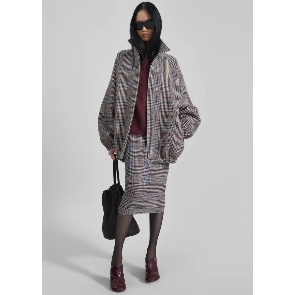 The Frankie Shop Baxter Wool Track Jacket - Beige Glen Plaid - Oversized Minimalist Jackets in Multicolour - Shop at Luxury Shoes 