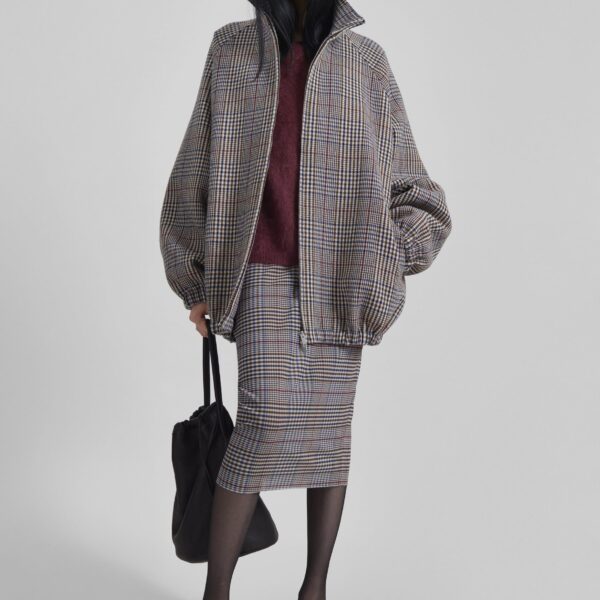 The Frankie Shop Baxter Wool Track Jacket – Beige Glen Plaid, view 2