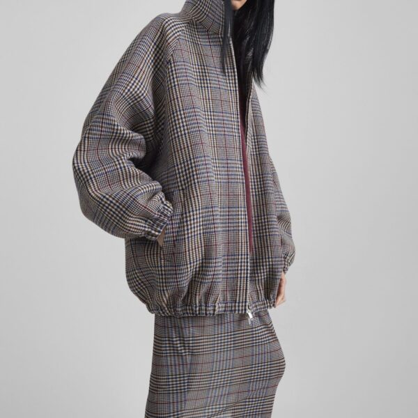 The Frankie Shop Baxter Wool Track Jacket – Beige Glen Plaid, view 3