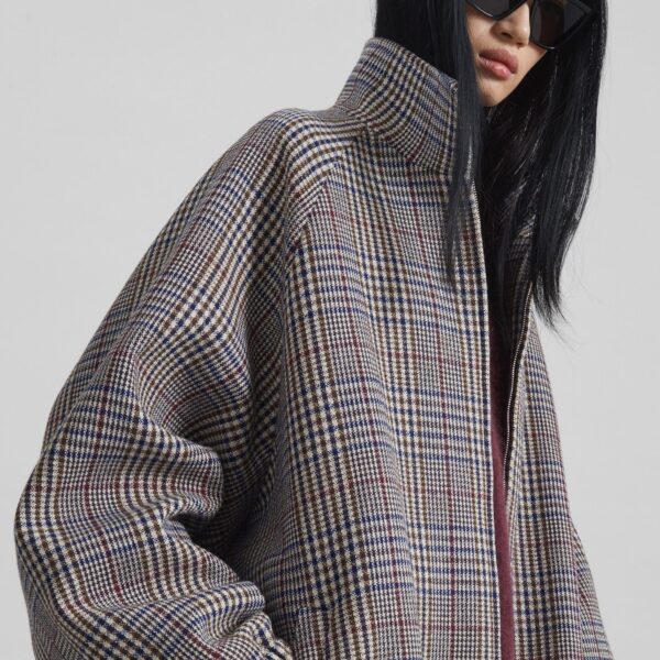 The Frankie Shop Baxter Wool Track Jacket – Beige Glen Plaid, view 4
