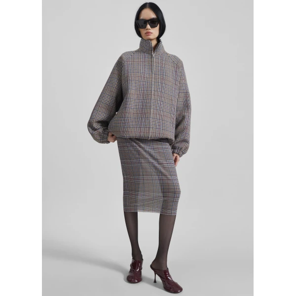 The Frankie Shop Baxter Wool Track Jacket - Beige Glen Plaid - Oversized Minimalist Jackets in Multicolour - Shop at Luxury Shoes 