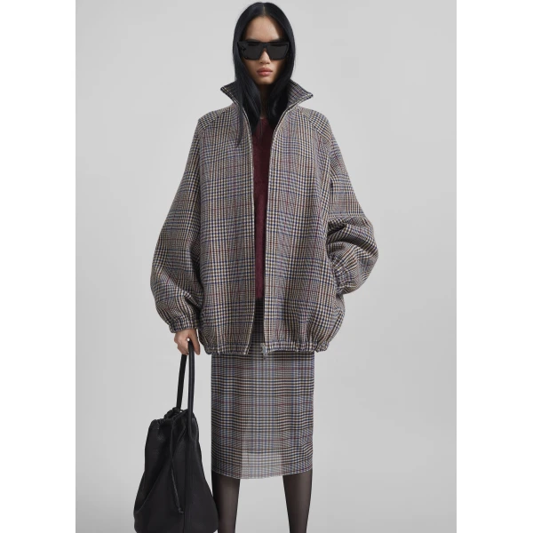 The Frankie Shop Baxter Wool Track Jacket - Beige Glen Plaid - Oversized Minimalist Jackets in Multicolour - Shop at Luxury Shoes 