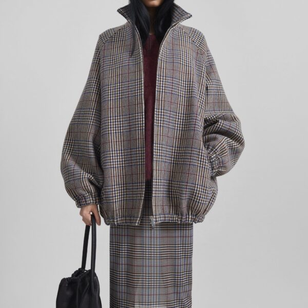 The Frankie Shop Baxter Wool Track Jacket – Beige Glen Plaid, view 6