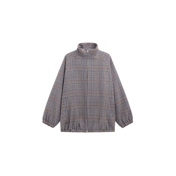 The Frankie Shop Baxter Wool Track Jacket - Beige Glen Plaid - Oversized Minimalist Jackets in Multicolour - Shop at Luxury Shoes 