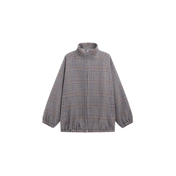 The Frankie Shop Baxter Wool Track Jacket - Beige Glen Plaid - Oversized Minimalist Jackets in Multicolour - Shop at Luxury Shoes 