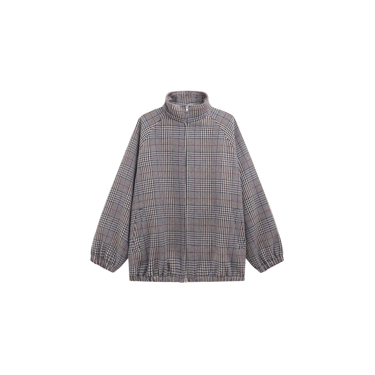 The Frankie Shop Baxter Wool Track Jacket - Beige Glen Plaid - Oversized Minimalist Jackets in Multicolour - Shop at Luxury Shoes 