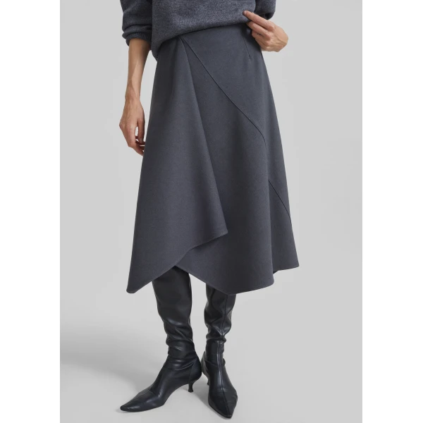 The Frankie Shop Bayel Flared Midi Skirt - Dark Grey - Oversized Minimalist Skirts in Grey - Shop at Luxury Shoes 