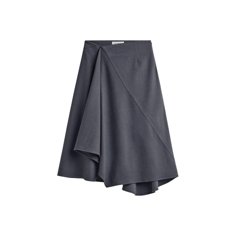 The Frankie Shop Bayel Flared Midi Skirt - Dark Grey - Oversized Minimalist Skirts in Grey - Shop at Luxury Shoes 
