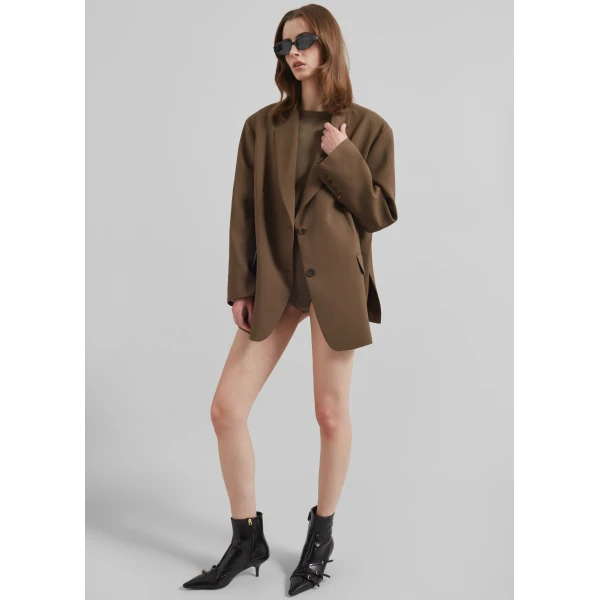 The Frankie Shop Bea Blazer - Chocolate - Oversized Minimalist Jackets in Beige - Shop at Luxury Shoes 