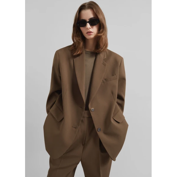 The Frankie Shop Bea Blazer - Chocolate - Oversized Minimalist Jackets in Beige - Shop at Luxury Shoes 